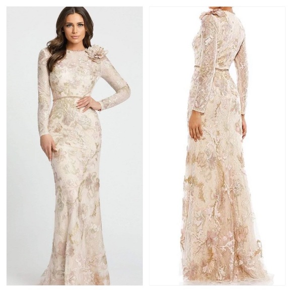 Mac Duggal Dresses & Skirts - Mac Duggal Floral Lace Embroidered Crew Neck Long Sleeve Gown